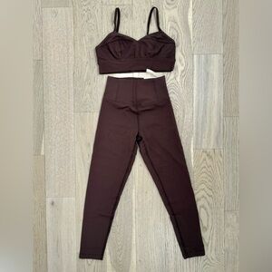 Aerie Offline Chocolate Brown High-Waisted Leggings and Matching Bralette